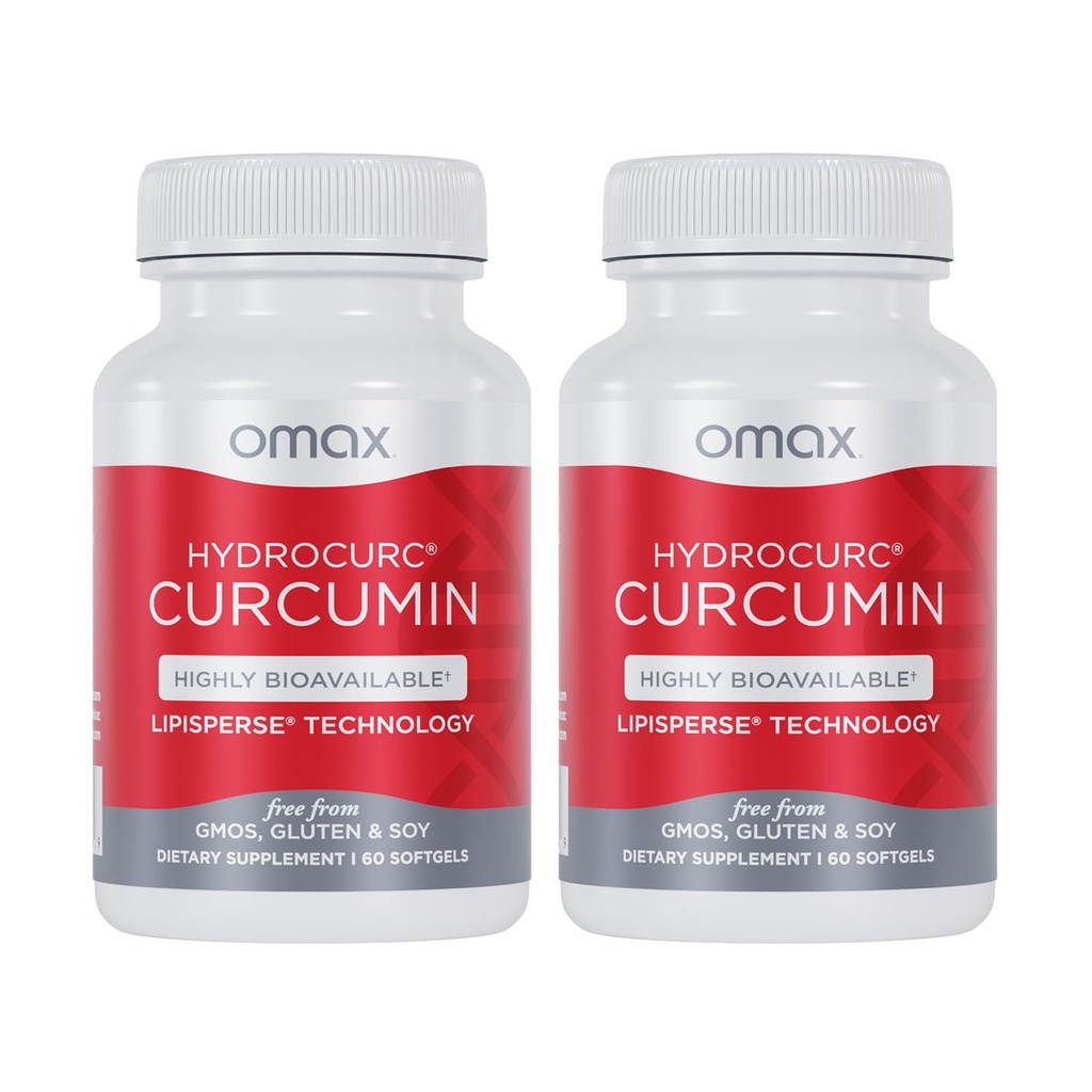 Omax3 2 Pack- HydroCurc gurkmeja Curcumin Softgels, mycket biotillgänglig MCT Oil Nanoparticle för styrka och absorption, gemensam hälsa, 120 Softgels