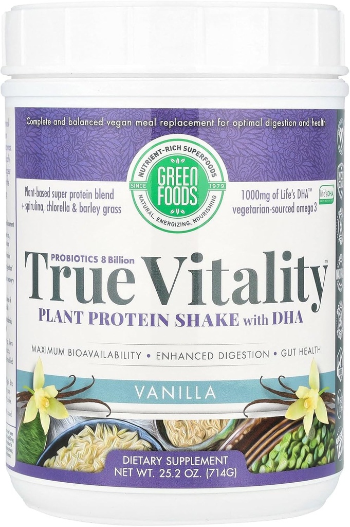 Green Foods True Vitality Plant Protein Shake, Vanilja, 25,2 Ounce