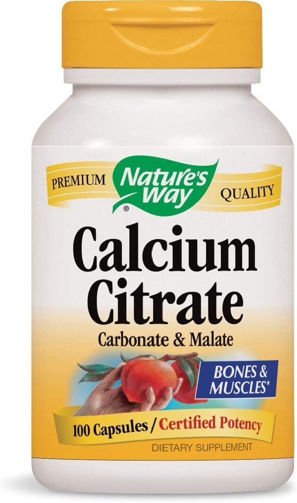 Natures Way Calcium Citrate, Carbonate and Malate, 1000 per Serving, 100 kapselia. Pakkaus, jossa 2 pulloa