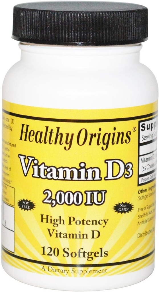 Hälsosamma ursprung vitamin D3 Softgels, 120 greve