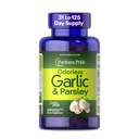 Puritans Pride Preimum Odorless Garlic 5 mg (500 mg motsvarande) & Parsley, traditionell kosttillskott för hjärthälsa, cirkulation och blodflödesstöd, 250 Rapid Release Softgels