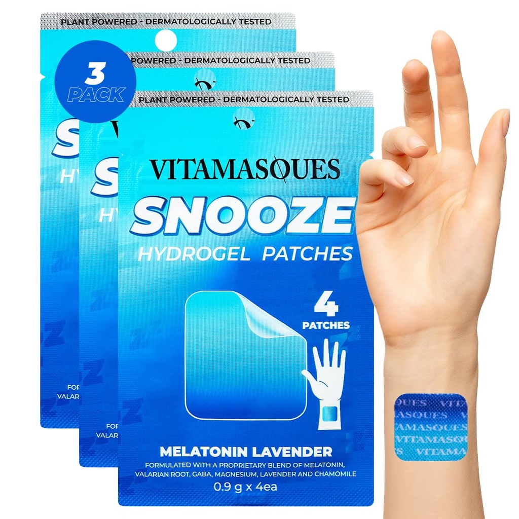Vitamasques Sleep Patchs for Aikuinen, SnoozeMe Wellness Hydrogel Patch (3-Pack) - Makaa Lavender, Melatoniini, & Valerian Root - Julma-vapaa, korealainen ihonhoito uni Patch