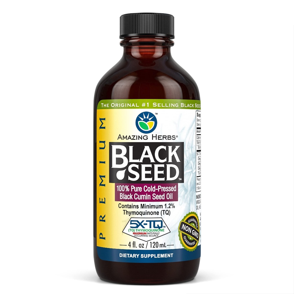 Amazing Yrtit Premium Black Seed Oil - Gluteeniton, Ei GMO, Cold Pressed Nigella Sativa Aids in Dgestive Health, Immuunituki, aivojen toiminta - 4 Fl Oz