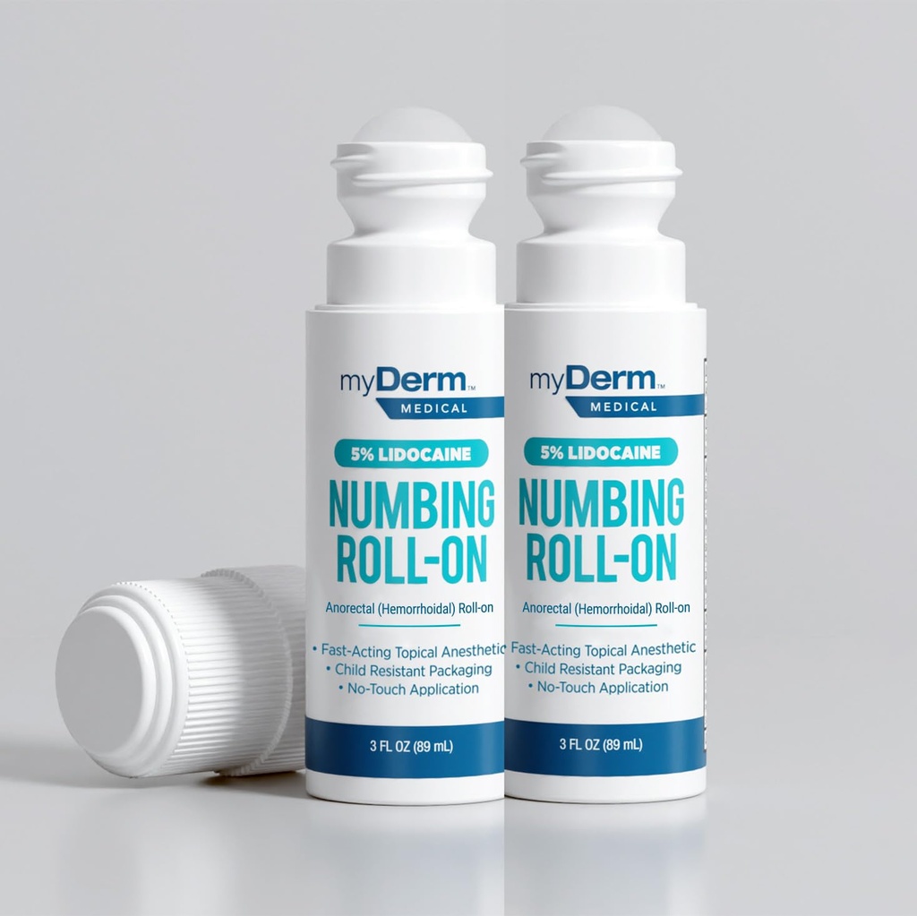 Myderm Medical 5% Lidokaiini Numbing Roll On - pakkaus 2 - pienten aches, Scratches ja peräpukama Discomfort - Valmistettu Yhdysvalloissa
