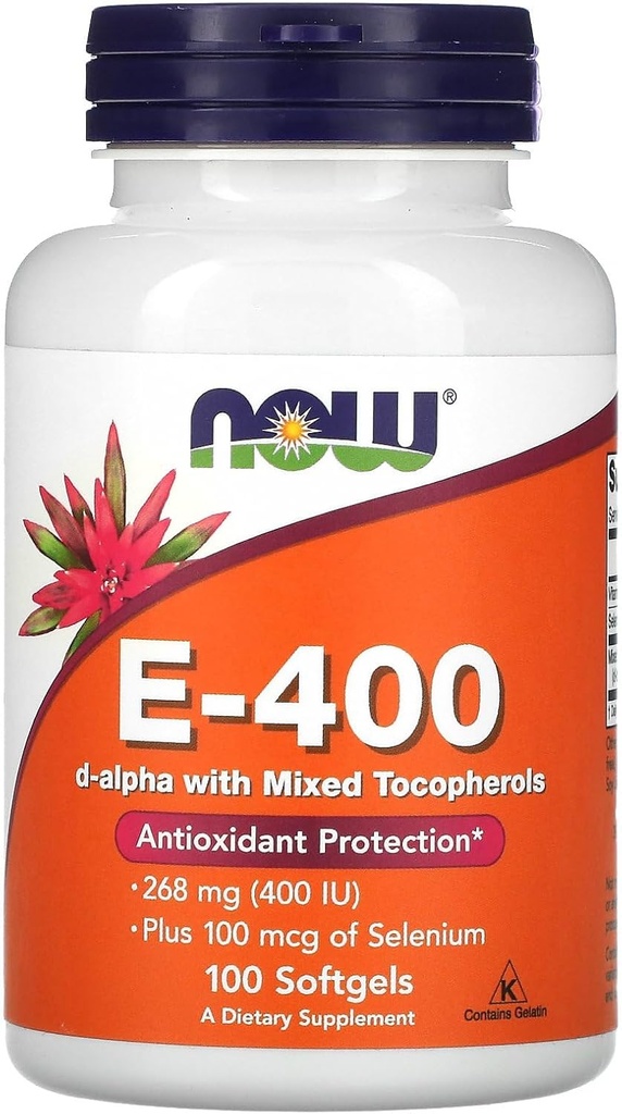 Nyt Ruoka E-400 D-Alpha sekoitettujen tokoferolien kanssa, 268 mg (400 IU), 100 Softgels