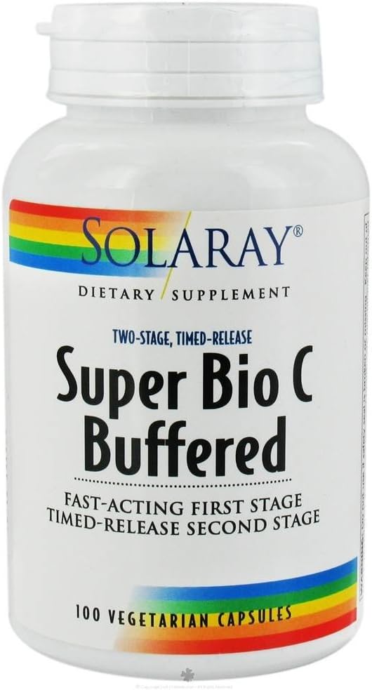 SOLARAY Super Bio-vitamiini C 1000 mg, puskuroitu, aikarelease kapselit Bioflavonoidit, kaksi-vaiheinen korkea absorptio & koko päivän immuuni tuki, vegaaninen, 60 päivän takuu, 50 tarjoilua, 100 VegCaps
