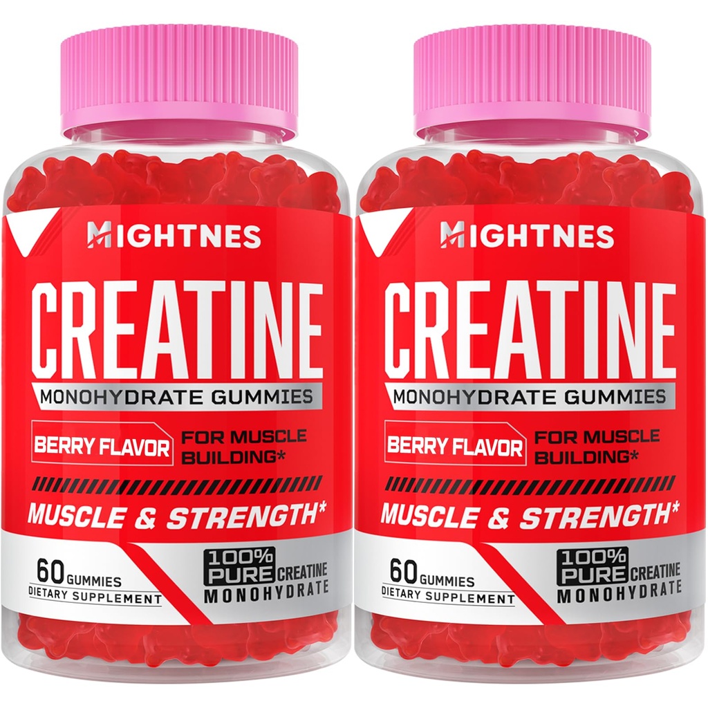 Kreatiini Monohydraatti Gummies miesten ja naisten - Creatiini Pre-workout Gummies Tauriini & B6-vitamiini B12 Maximum Strength, Lihas, energia, Endurance & Focus, Organic, Vegan - 120 Count