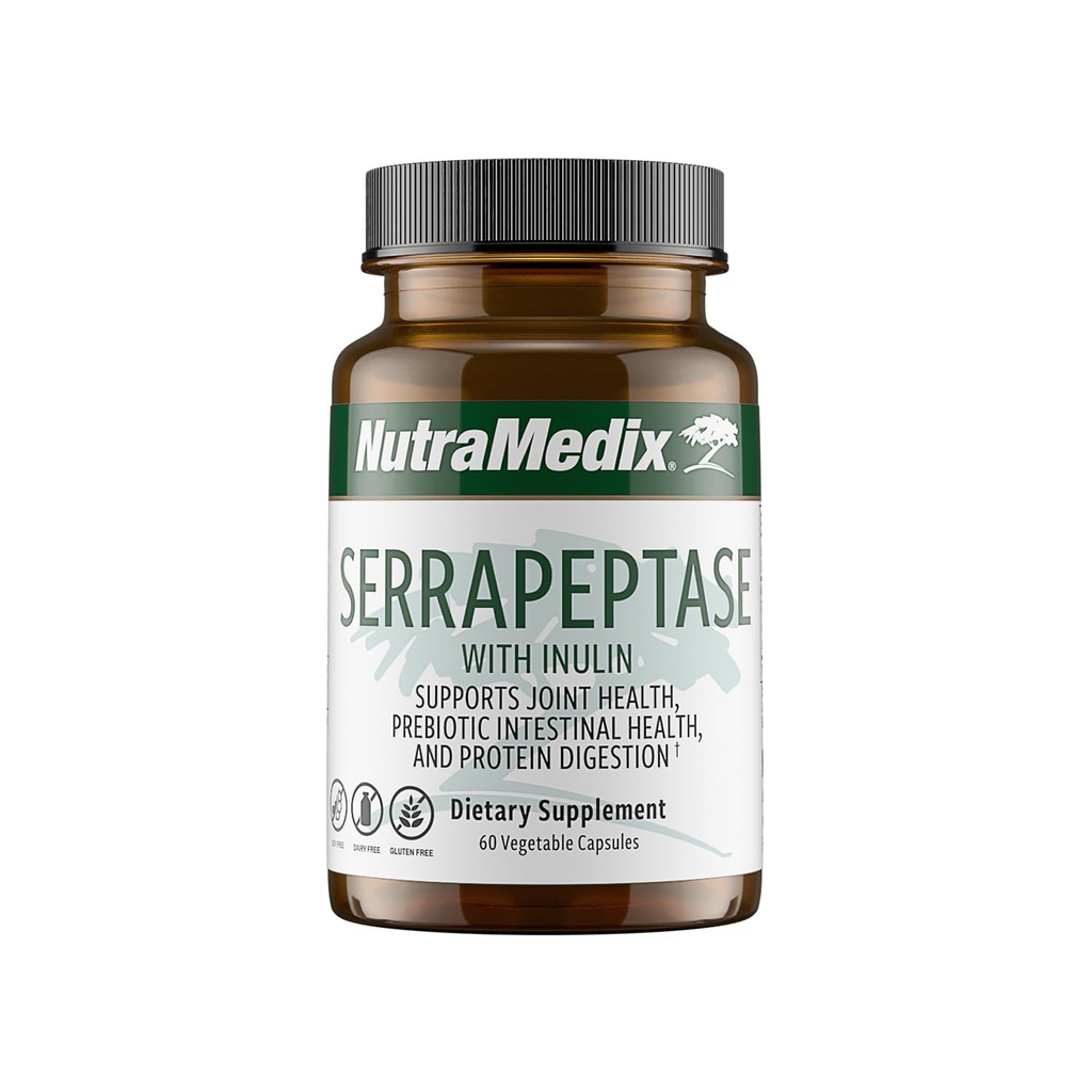 Nutramedix Serrapeptase Supplement - Proteolytic Enzymes for Digestion + Inulin - Tillverkad för att stödja Digestive Health Support - Gluten, Soja och Dairy-Free (60 kapslar)