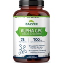 Zazzee Extra Strength Alpha GPC Koliini, 700 mg per tarjoilu, 75 Vegaanikapselia, 100% puhdasta lääkelaatua, 100% kasvissyöjä, Standardoitu teho ja puhtaus, kaikki luonnolliset ja ei-GMO