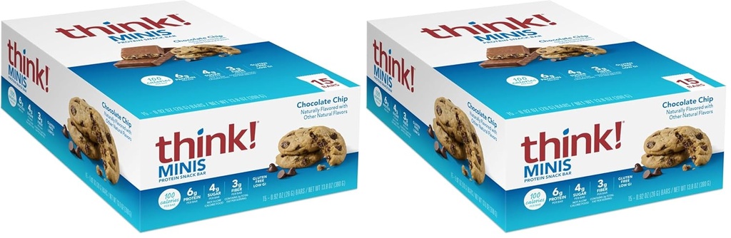 Tänk! MINIS Protein Snack Bars, Gluten Free, Chocolate Chip, 15 greve av 2)