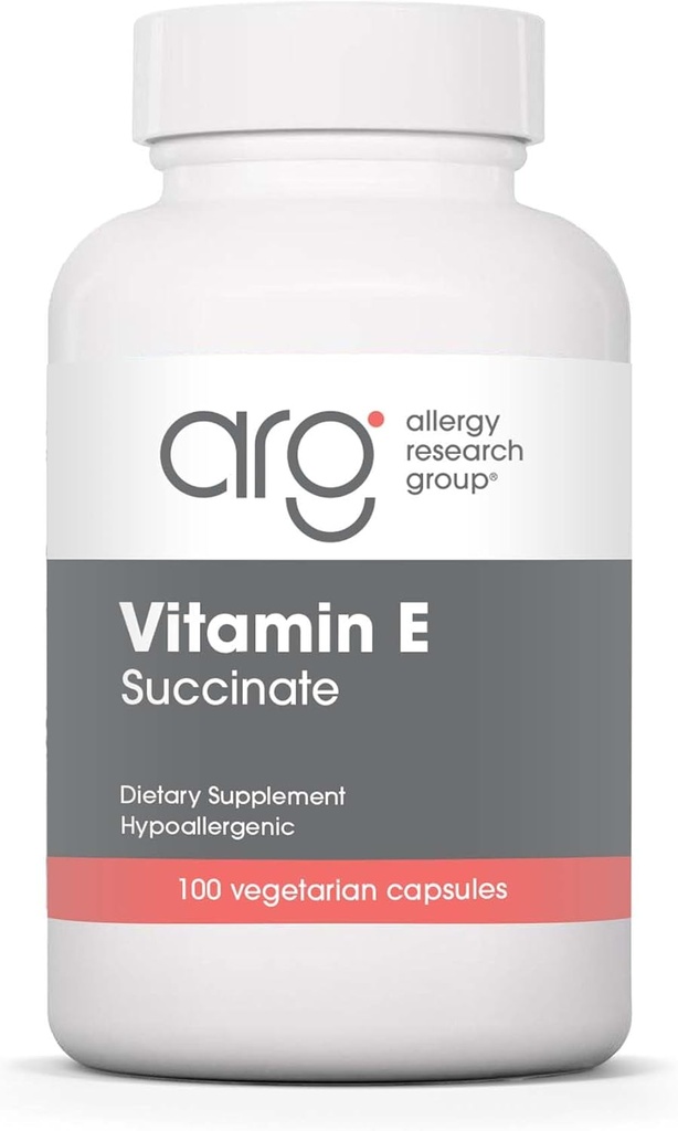 Allergy Research Group Vitamin E Succinate Supplement - för Män & Kvinnor, 400 IU D-Alpha-Tocopheryl, Antioxidant, Vegetariska kapslar - 100 greve