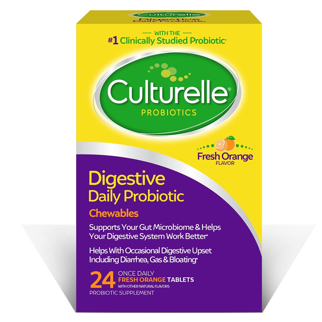 Culturelle Dgestive Health Daily Probiotic Chewables, Probiootti miehille ja naisille, Kliinisin tutkittu Probiootti kanta, 10 miljardia PMY, tukee satunnaisia ripuli, kaasu & turvotus, 24