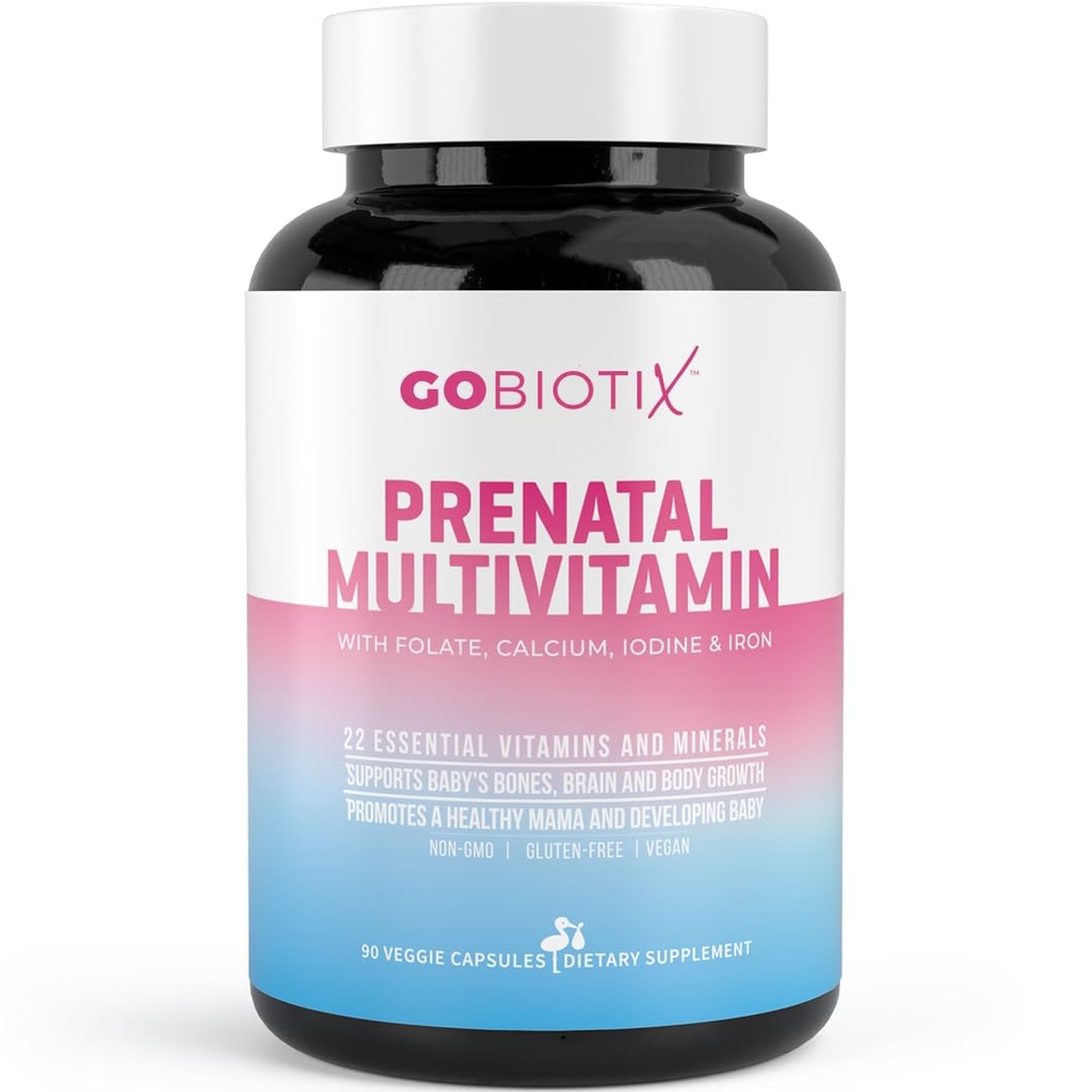 GOBIOTIX Prenataali vitamiinit naisille - monivitamiinit rautaa, kalsiumia, D2-vitamiinia, C-vitamiinia, sinkkiä ja Foolihappoa raskauden ajaksi - Pre- ja postpartum Essentials - non-GMO - 90 kapselia