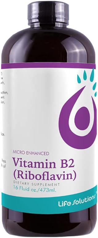 Life Solutions Vitamin B2 - Liquid Dietary Supplement med 50mg Riboflavin Per Serving - Högt Bioavailable, Pharmacist Formulerad, Rapid-Sorb Technology för effektiv näringsabsorption - 16 fl oz