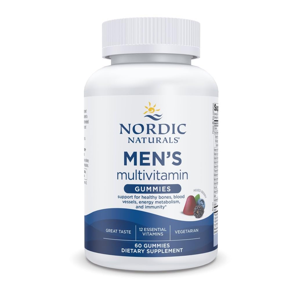Nordic Naturals Men's Multivitamiini Gummies, Mixed Berry - 60 Gummies - Support for Healthy Bones, Verialukset, Energia & Immuniteetti - Ei-GMO, Kasvisruokaa - 30 Tarjoilut