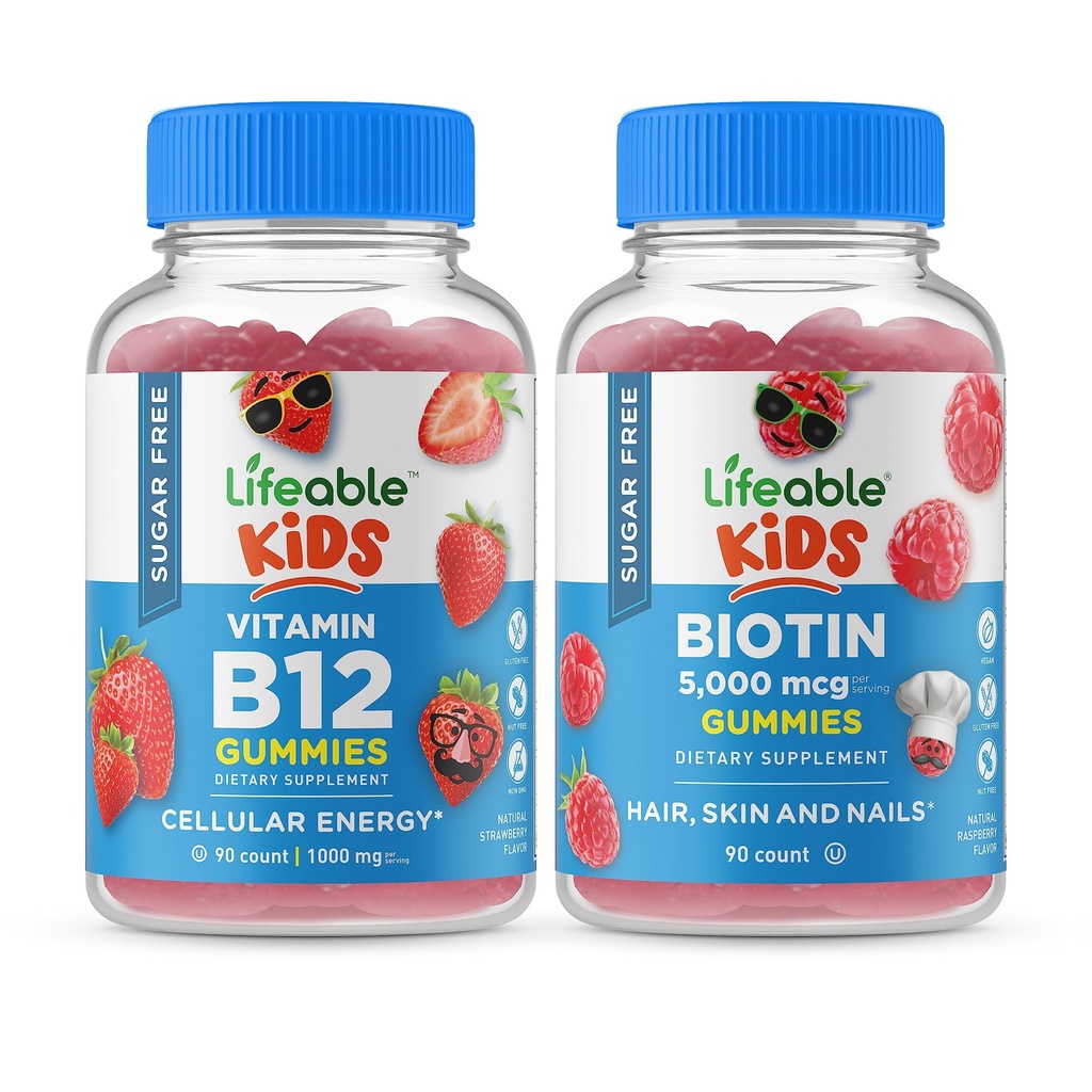 Livlig sockerfri vitamin B12 barn + Preciotiska fiberbarn, Gummies Bundle - Great Tasting, Vitamin Supplement, Gluten Free, GMO Free, Chewable Gummy