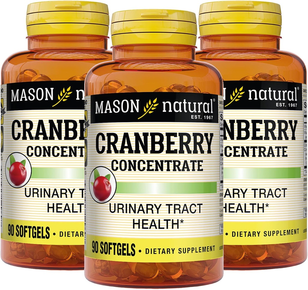 MASON NATURAL Cranberry 12:1 Koncentrat med vitamin C & E, stöder immun & urinhälsa, 90 kapslar, paket 3
