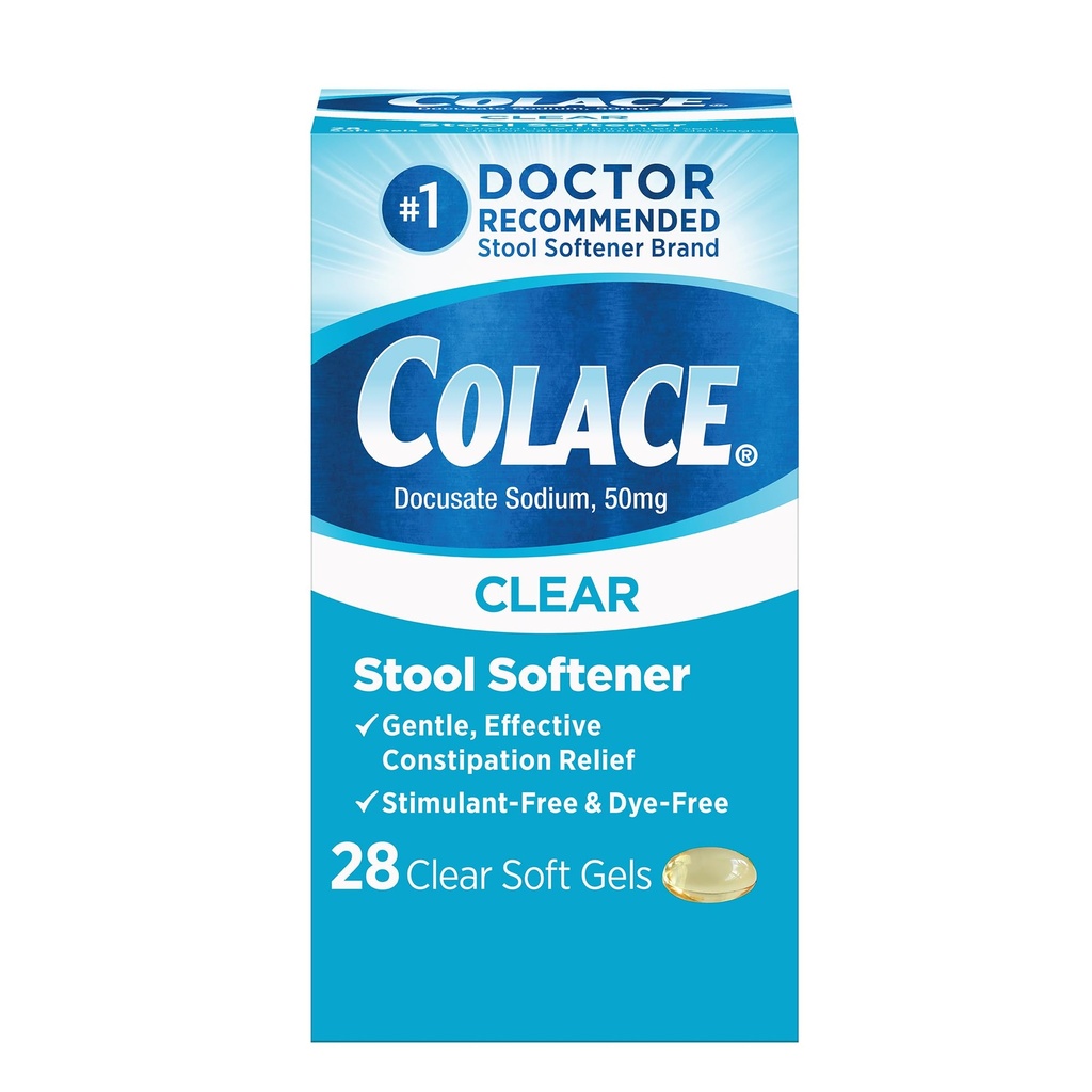 Colace Clear Jakkara Softener Soft Gel kapselit Ummetus Relief 50mg Docusate Sodium Doctor Suositeltava 28ct
