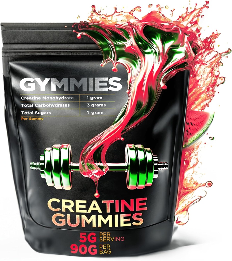Kreatinmonohydrat Gummies - Muskeltillväxt, prestanda, uthållighet - 5 Gram Kreatin per portion - Vegan, icke-GMO, Glutenfri, Gjord i USA - 90ct (90 greve, vattenmelon)