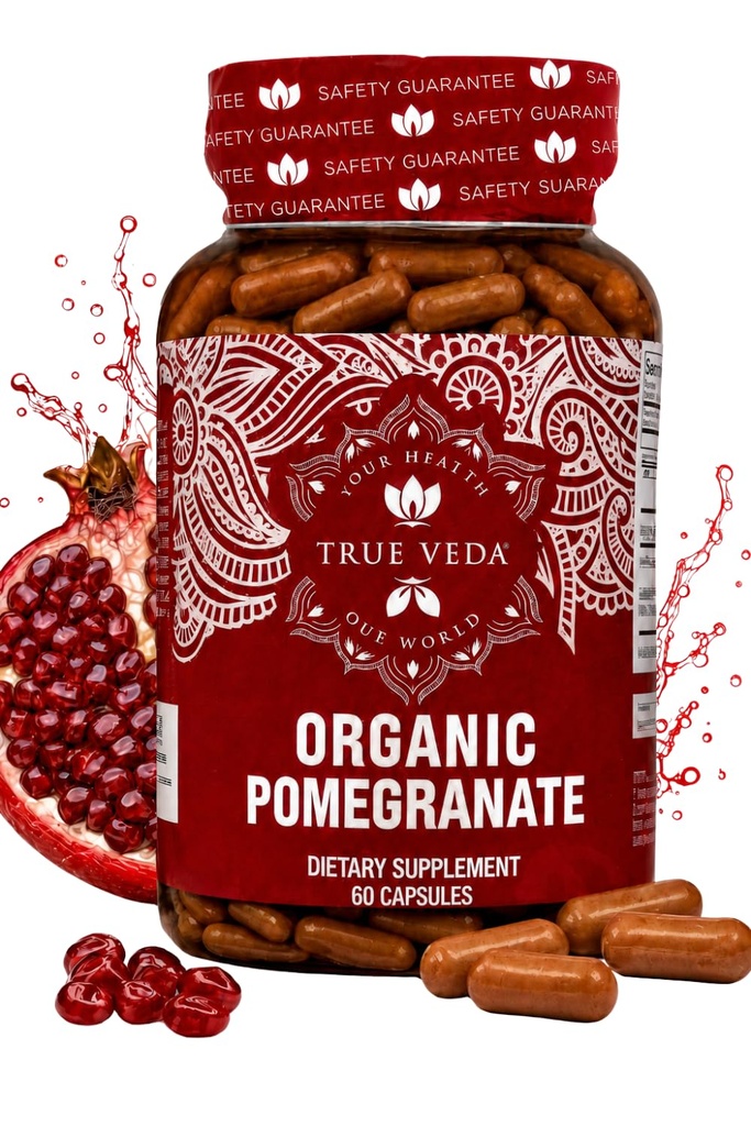 Pomegranatextrakt Supplement - Ellagic Acid, High Punicalagins | USDA Certified Organic Pomegranate Supplement | Blend of Pomegranate Fruit, Seeds and Peel Extract | 60 Vegan Pomegranate Capsules