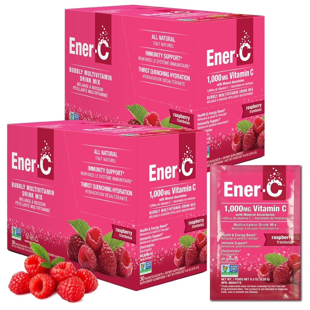 Ener-C Monivitamiini juoma Mix - Vitamiini pakkaukset vettä, Elektrolyyttejä Powder Packets, Vitamiini juoma Mix, Hydraation Liquid Mix, Immuuni Booster aikuisille, Terve energia - Vadelma, 60 Luku