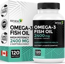 Renew Actives Omega-3 Fish Oil 2400MG per 2 Softgels - 720MG EPA & DHA - Tukee sydän, aivot, silmien terveys, & Triglyseride Reduction - No Fishy Aftertaste - Made in Canada - 120 Softgels