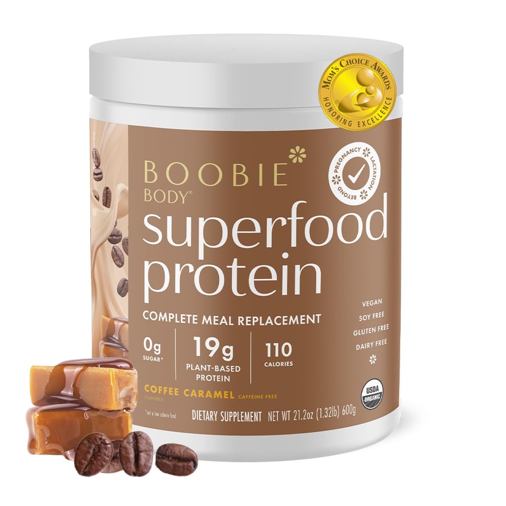 Boobie Body Superfood Proteiini Raskaus ja synnytyksen jälkeinen Ateriankorvike Shake, Coffee Caramel Flavor ... 19g Proteiini...