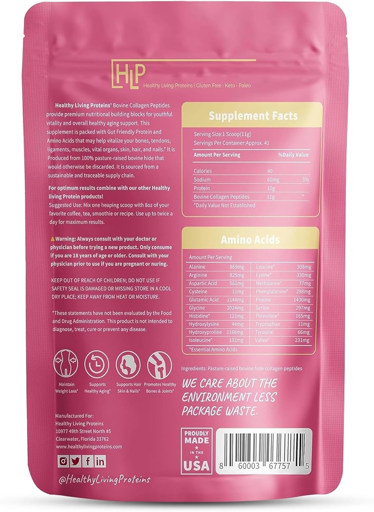 Terveet elävät proteiinit - Hydrolysoitu naudan proteiini Collagen tyyppi I & III - Mautonta kollageenijauhetta - Ruohorehua, pastöroitua naudan pentidejä - Keto & Paleo, gluteeniton (10 oz (pakkaus 1)