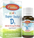 Carlson - Kids Super Daily D3, Kids Vitamin D Drops, 400 IE (10 mcg) per Drop, Heart Health, Immune Support, Vegetarian, Liquid Vitamin D Drops, Unflavored, 365 Drops