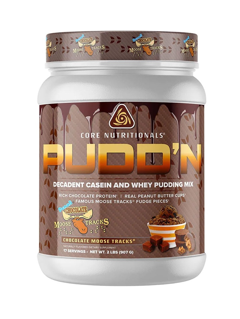 Core Nutritionals Pudd'n, Decadent Protein Pudding Mix, Full Disclosure Casein Blend, Kestävä julkaisu, 20G Proteiinia, 17 tarjoilua (Chocolate Moose Tracks, 2 lb)