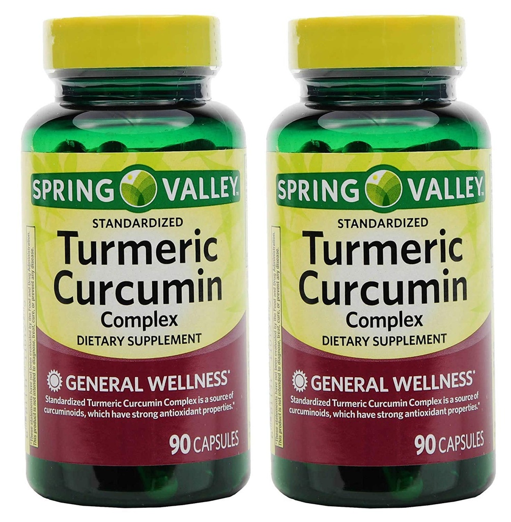 Spring Valley Stndr Turmeric Curcumin Complex Dietary Supplement Kapselit, 500 mg, 90 Count Bottle, 2 pakkaus