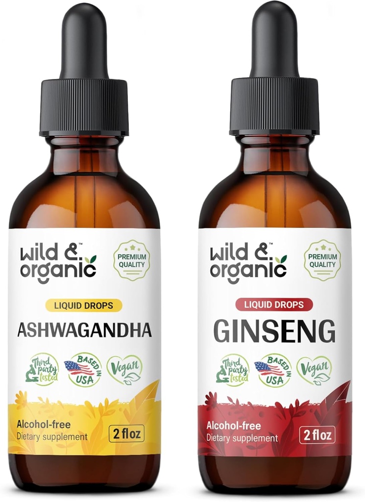 Wild & Organic Ashwagandha Tincture 4 fl oz & Ginseng Tinkture 4 fl oz