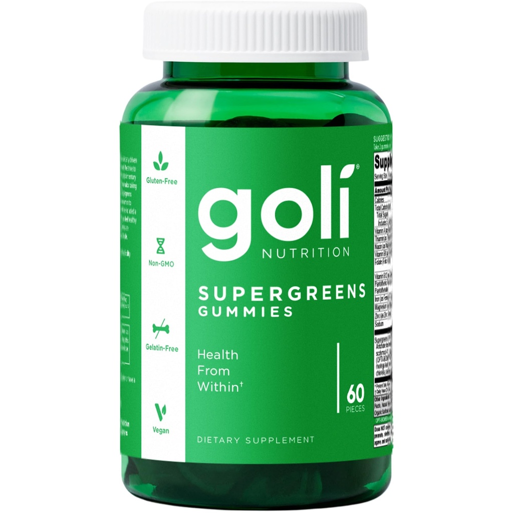 Goli SuperGreen Vitamin Gummy - 60 greve - Vitaminer och mineraler - Plant-Based, Vegan, Gluten-Free & Gelatin Free - Hälsa från Inom, Pack av 1