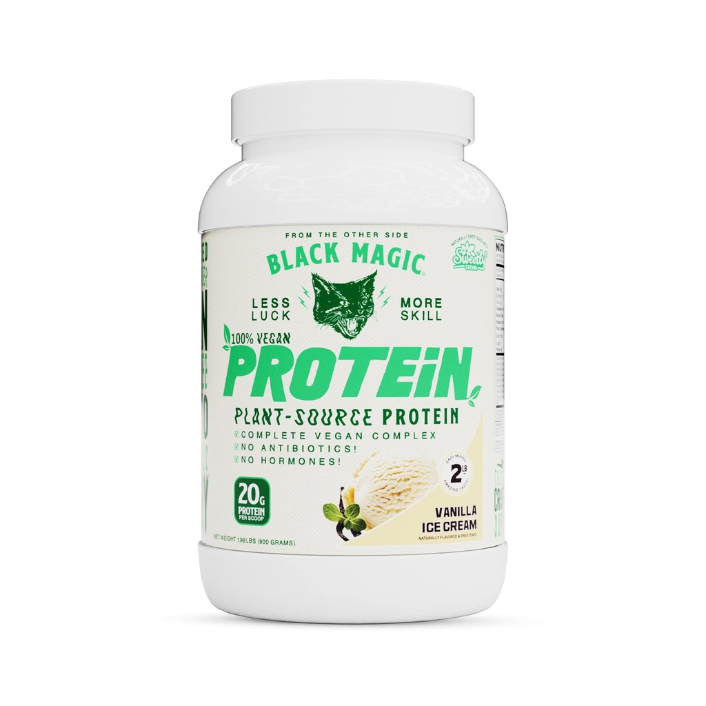 Black Magic Plant-Source 100% Vegan Protein - Keto, Low Sugar, Dairy Free Protein - Pre/Post Treout - Vanilla Ice Cream - 20g Protein - 2 LB