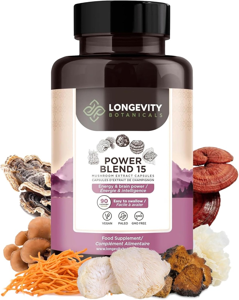 Power 15 Mushroom Blend Capsules Supplement (90) 