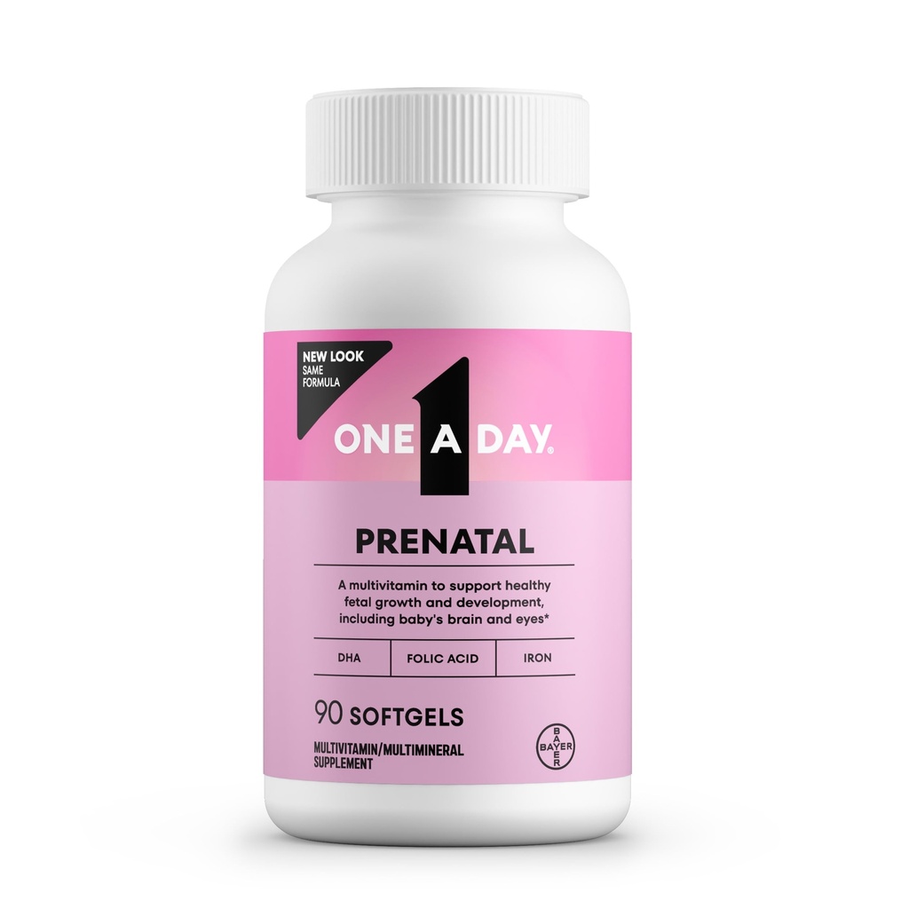 Yksi A-päivä prenataali vitamiinit - Foolihappo, Rauta, Omega- 3 (DHA), Raskaus vitamiinit naisille, Prenataali monivitamiini äidille ja vauvan tuki, Raskaus on 90 Ct (Pakkaus toukokuussa vary)