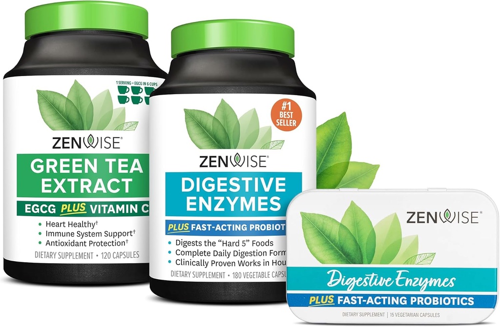 Zenwise Health Dgestive Enzymes, Green Tea Extract ja ilmainen matka Tin