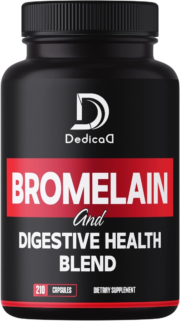 6in1 Bromelain 500mg Supplement - 1000 mg per tarjoilu - 210 kapselia, joissa on Dgestive Health Blend kuten Quercetin, Inkivääri, kurkuma, Papaya - Tuki yleistä terveyttä, ruoansulatusta ja immuunijärjestelmää