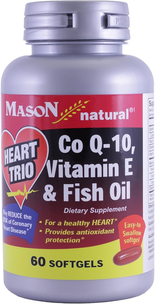 Mason Natural Co Q-10, E-vitamiini ja kalaöljy, 60 Softgels (Pakki 2)