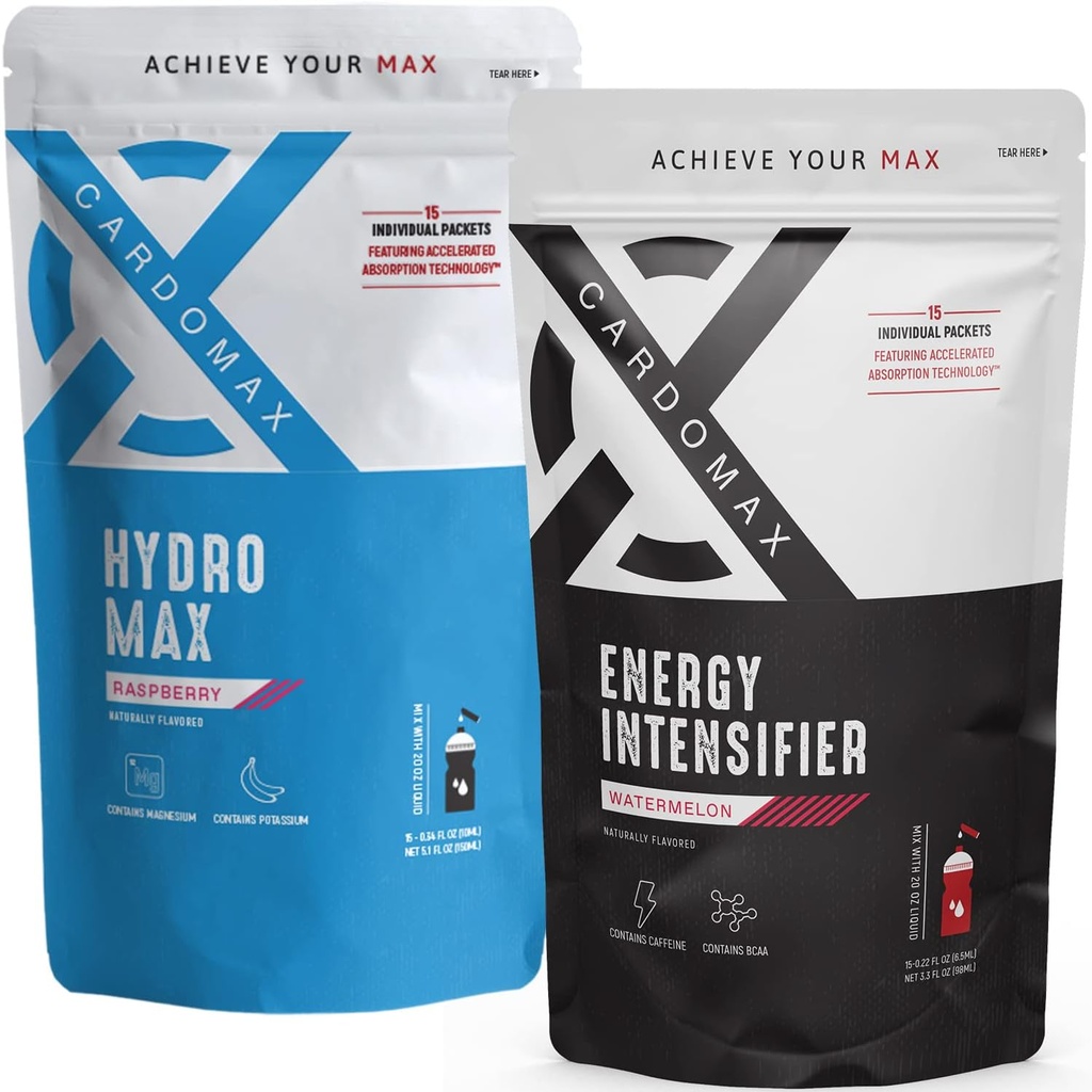 CardoMax - Energy Intensifier (Watermelon) & Hydromax Liquid Hydration (Vadelma) 30 Packet Bundle