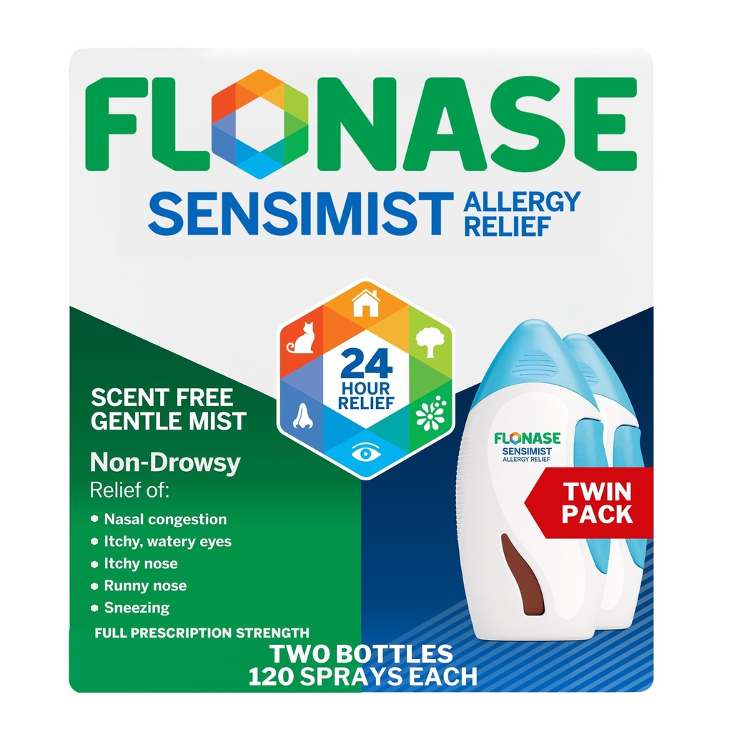 Flonase Sensimist Allergy Relief Nasal Spray för Non-Drowsy, 24-timmars Multi-Symptom Allergy Relief - 120 Sprayer (Pack of 2)