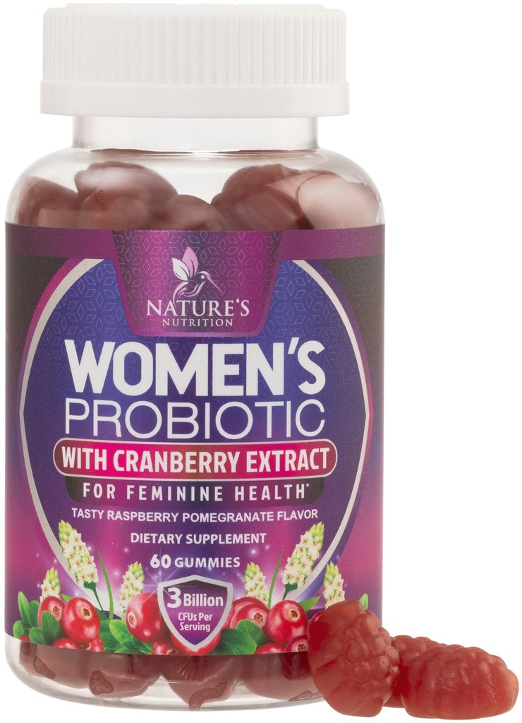Probiootit naisille Gummies with Cranberry - 6 Premium kannat PH Balance, Ruoansulatuskanavan terveys, emätin & Immuuni tuki, 3 miljardia PMY, naisten probiootti Gummy for Feminine Health - 60 Gummies