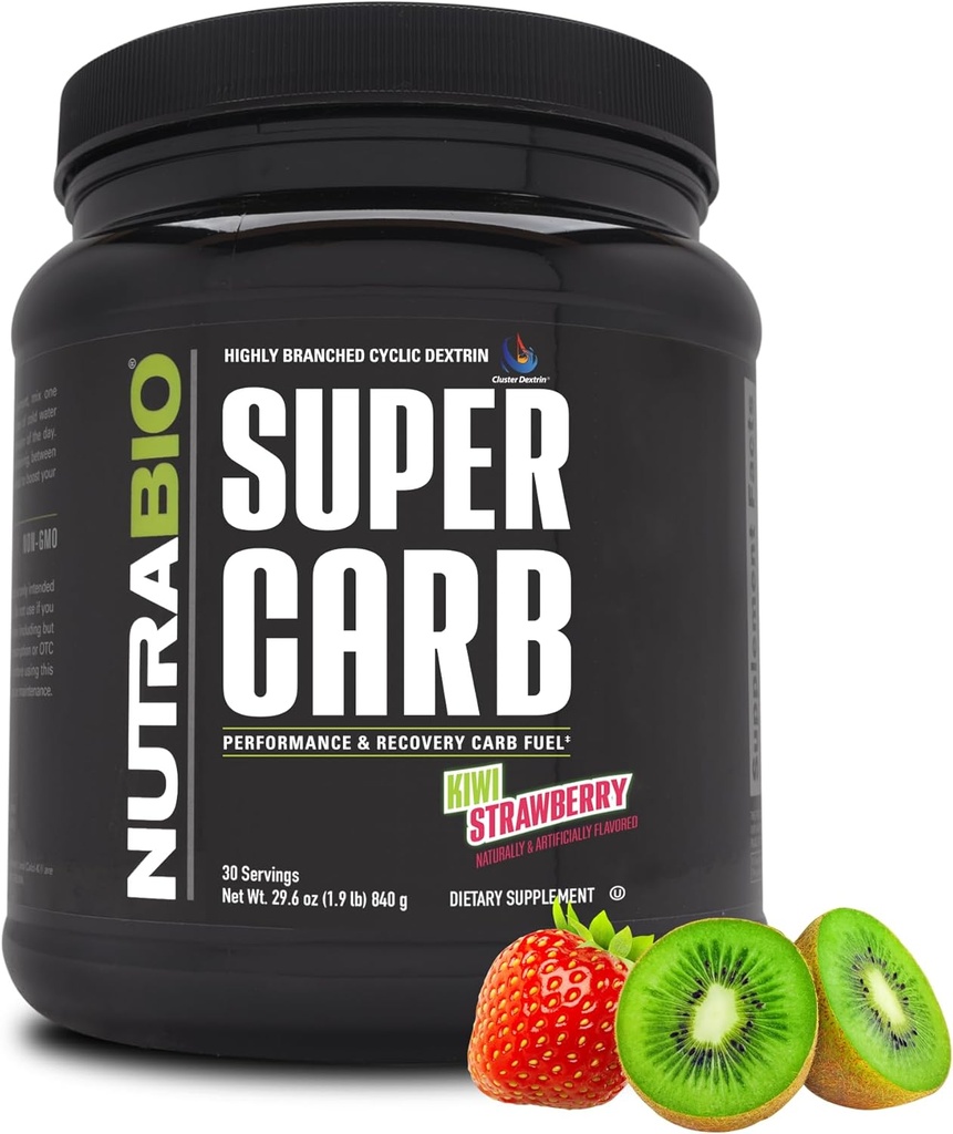 NutraBio Super Carb, Hiilihydraatti Powder with Cluster Dekstrin & Electrolytes, Advanced Carb Supplement Powder for Trening Fuel, Performance, ja lihasten Recovery, Syklinen Dekstrin, Kiivit Strawberry, 30 Sv