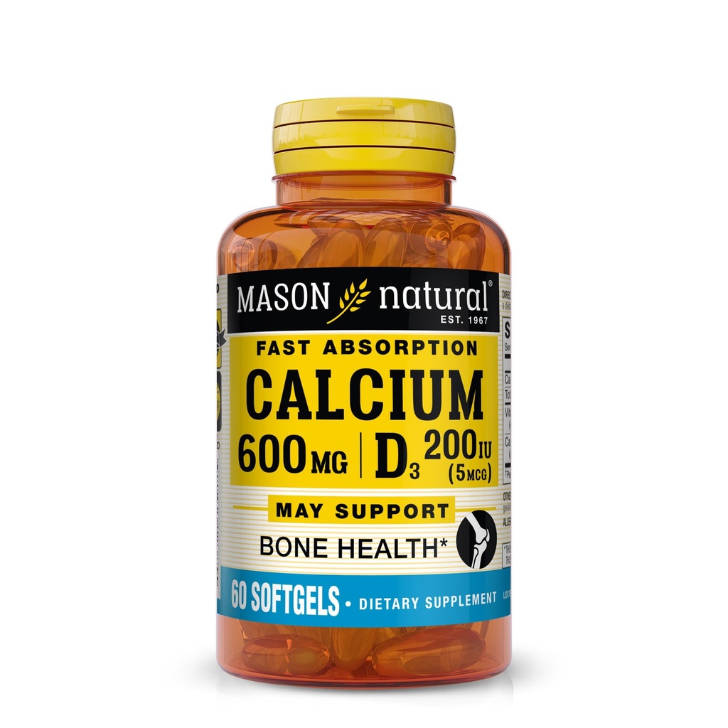 MASON NATURAL Fast Absorption Calcium med vitamin D3 - Stärker muskelfunktionen, stöder hälsosamma ben och övergripande hälsa, 60 Softgels