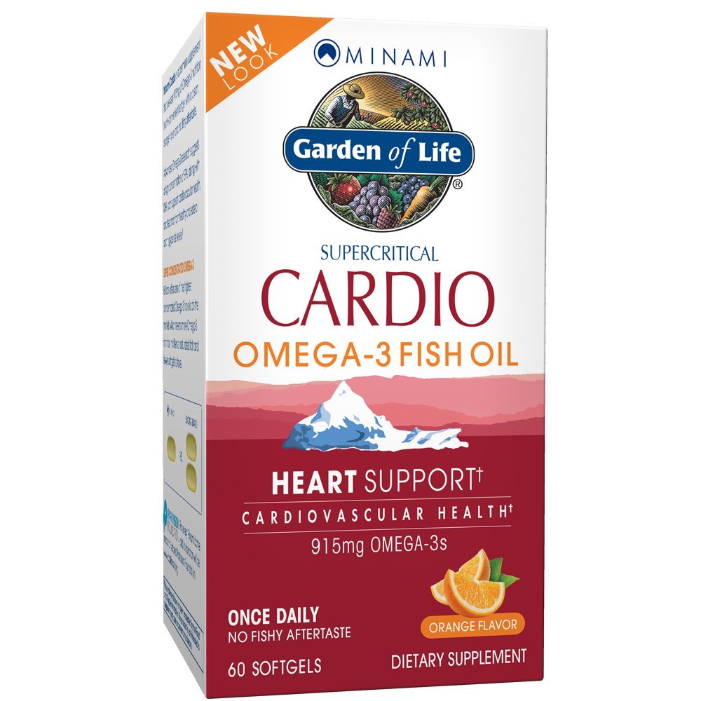 Puutarha Life Fish Oil Omega 3 - Cardio Fish Oil Supplement for Heart Health, 915mg Omega 3 Rasvahapot EPA & DHA - Orange Flavor, Kaksi kuukautta Supply, Minami Ultimate Lisäravinteet, 60 Softgels