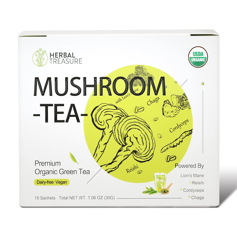 WL Herbal Treasure Sienen vihreä tee Lions mane Reishi Cordyceps Chaga 15 Count
