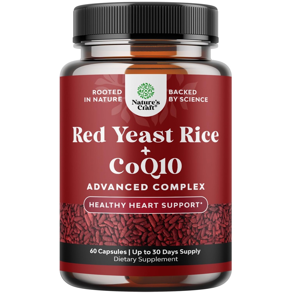 Red Yeast Rice CoQ10 täydennysosa - Advanced Terve sydän & terve Kolesterolitasot Formula miehille & naisille - Extra Strength Kapselit Red Yeast Rice 1200 mg kapselit CoQ10-60