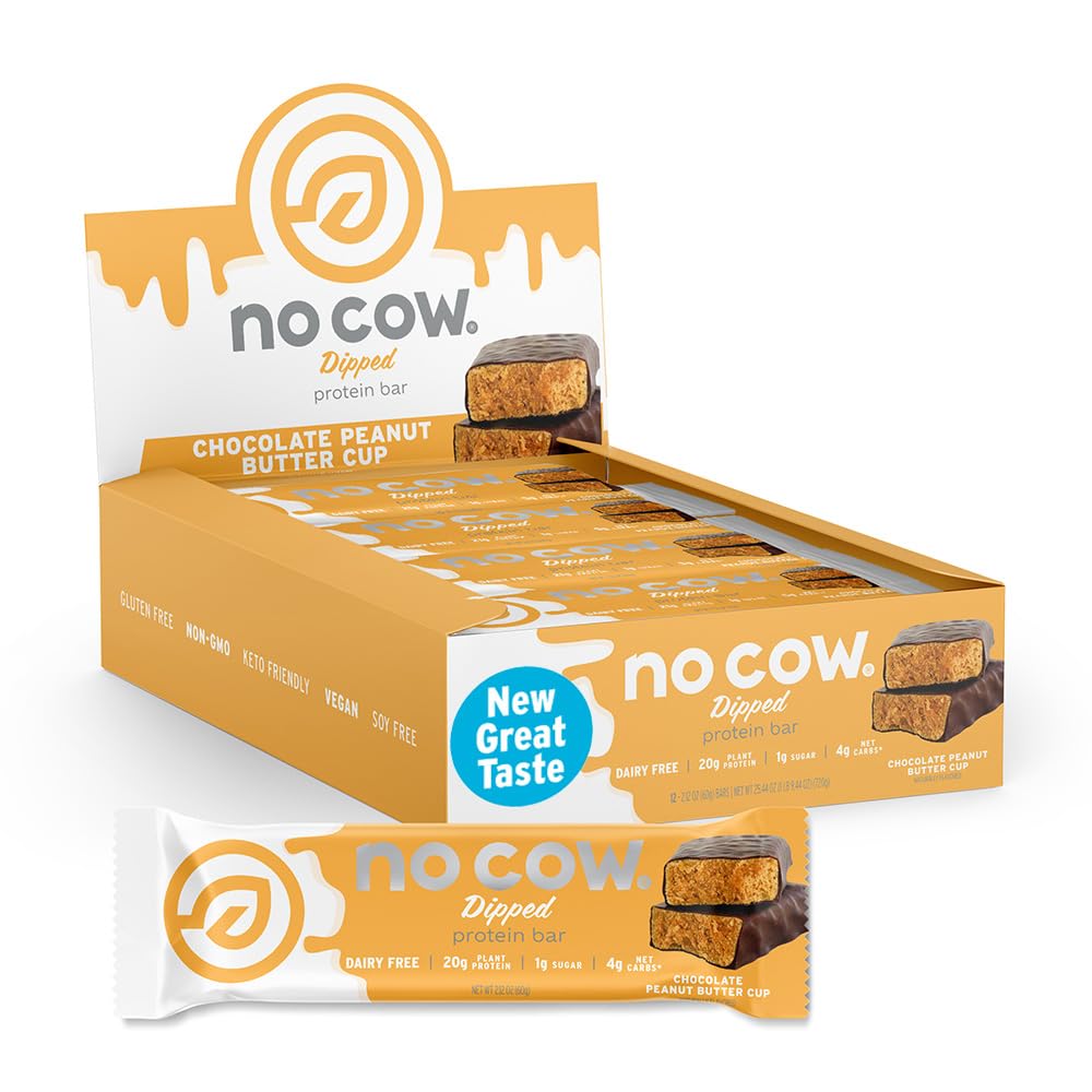 No Cow Vegan Protein Bars, Päivitetty Maapähkinävoi Cup 20g Kasvipohjainen proteiini, Gluteeniton, Dairy Free, Soy Free, Keto Friendly, Low Sugar, High Fiber Snack Bars