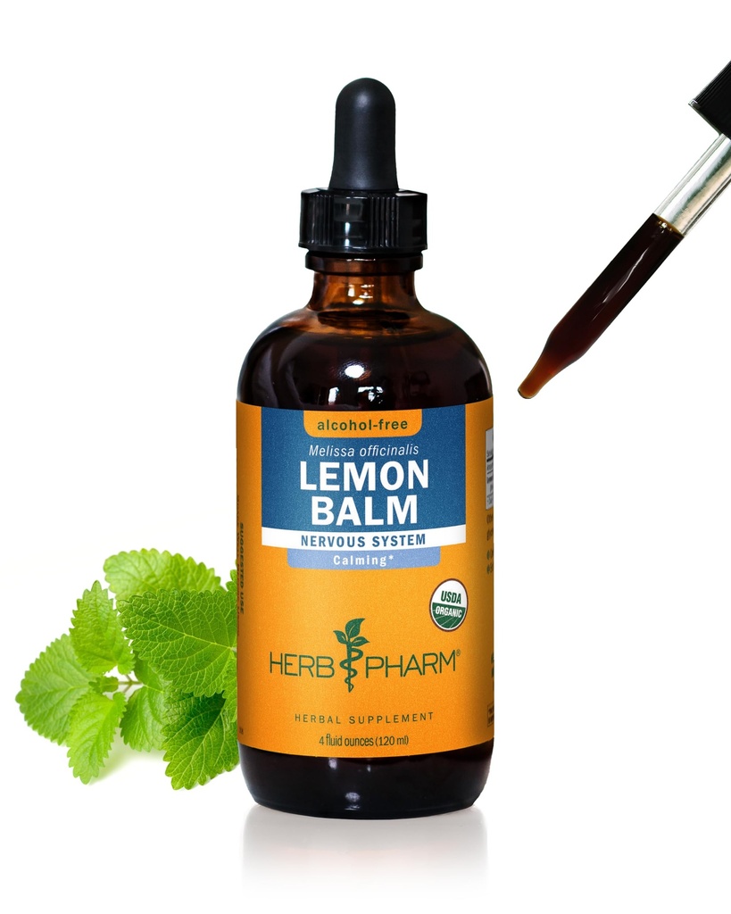 Herb Pharm Certified Organic Lemon Balm Liquid Extract rauhoittavan hermoston tukea, alkoholiton Glyseriitti, 4 Ounce