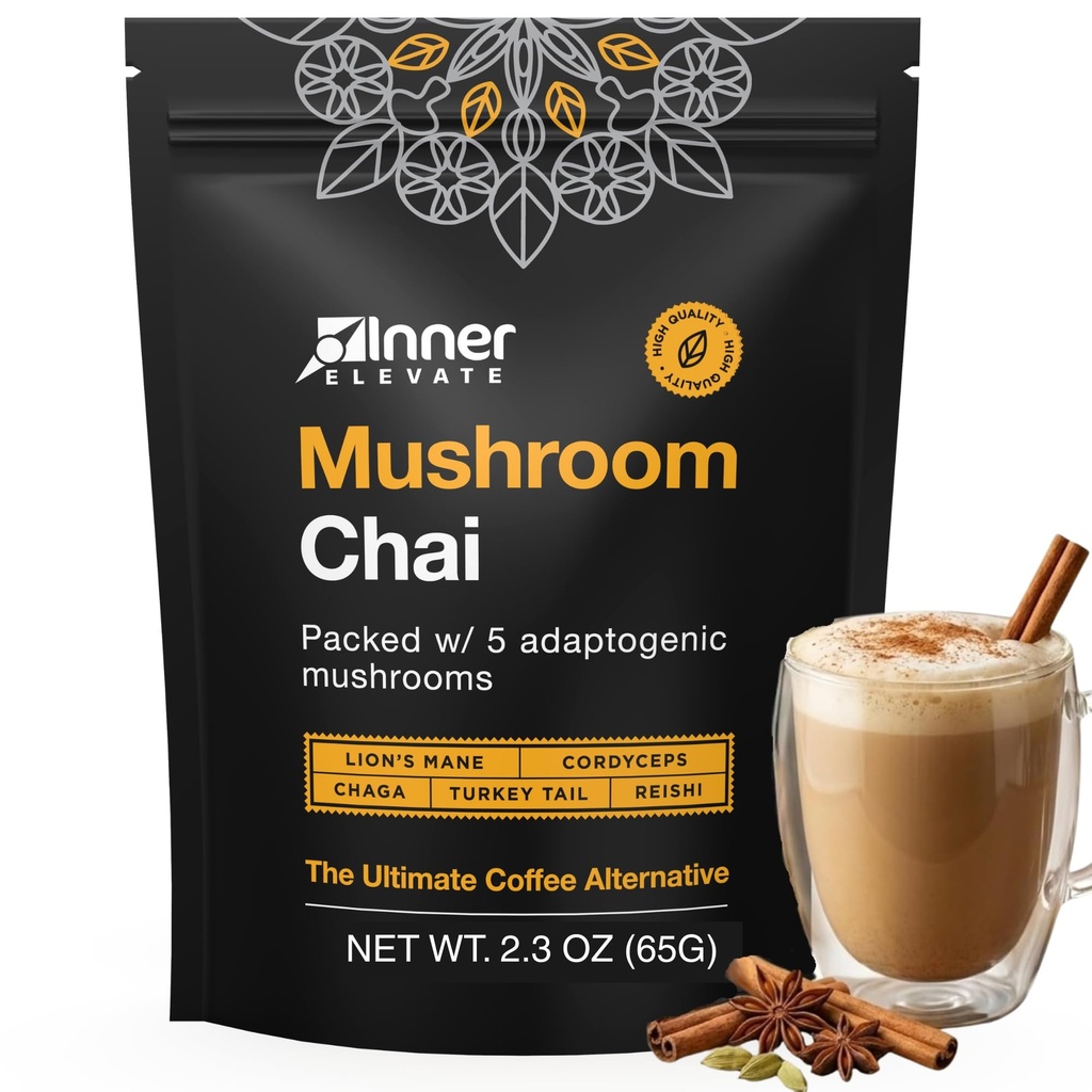 Inner Elevate Superfood Mushroom Chai - Ultimate Coffee Vaihtoehtoinen - Adaptogenic Mushroom Tea Drink kanssa Leijonan Mane, Cordyceps, Chaga, Reishi, Turkki Tail (35 Tarjoilut)